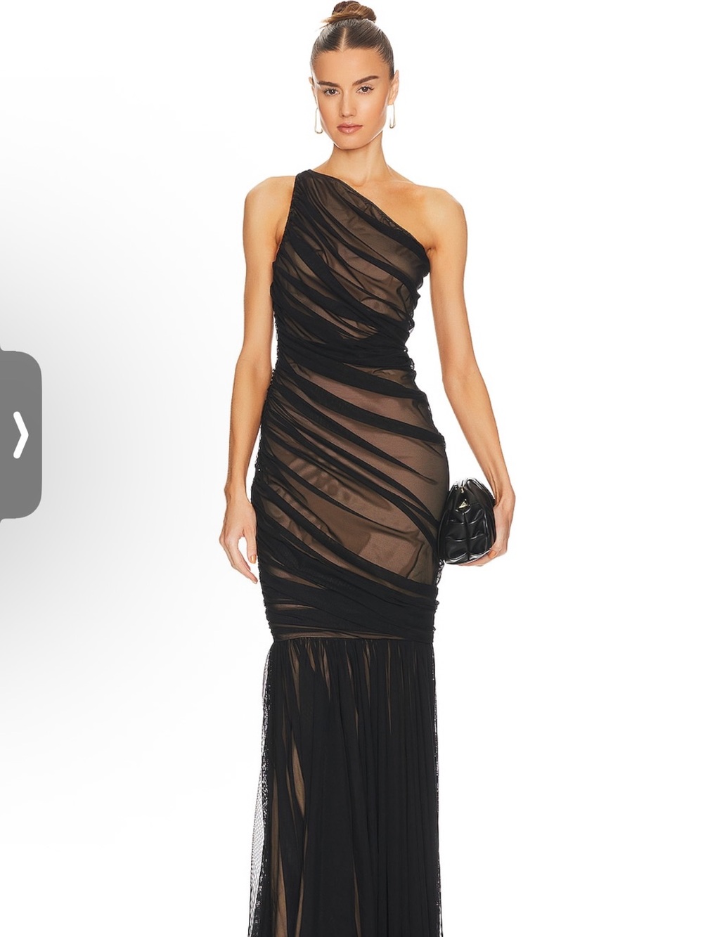 Norma Kamali Black One-Shoulder Sheer Ruched Evening Gown